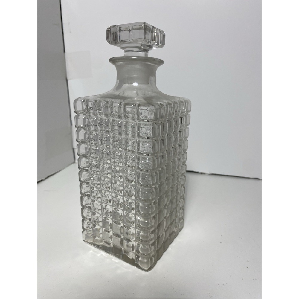 Vintage‎ Decanter Bottle Clear Cut Glass Square Made In Italy